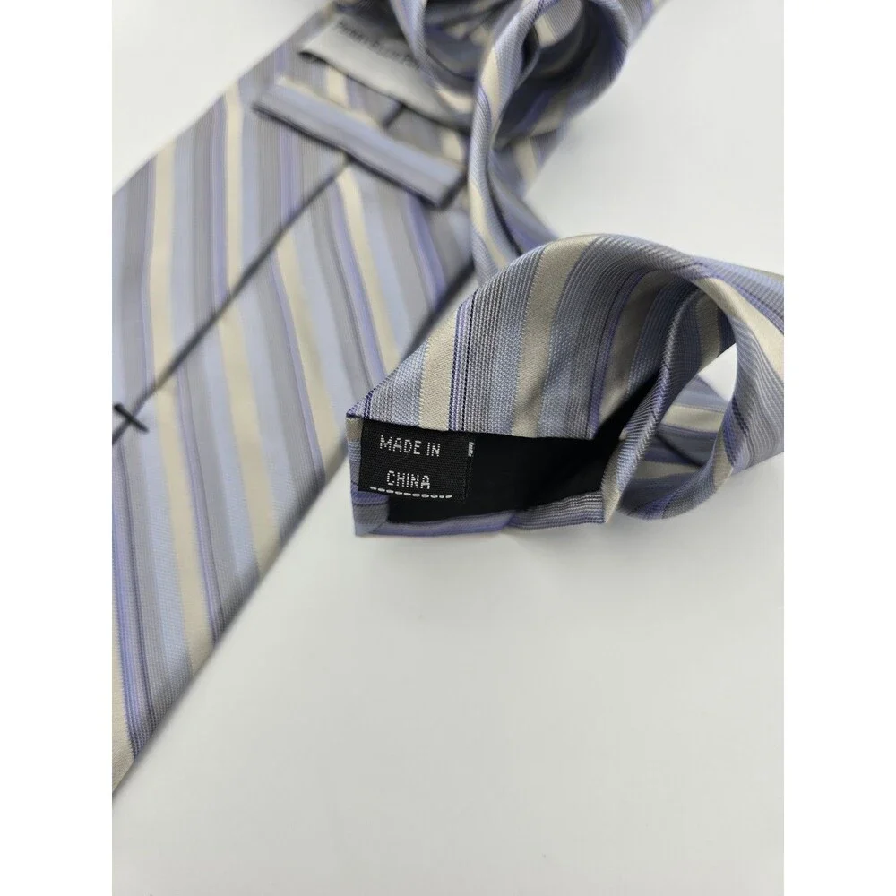 Perry Ellis Portfolio Men's Silk Tie Purple Gray Blue Cream Striped Necktie